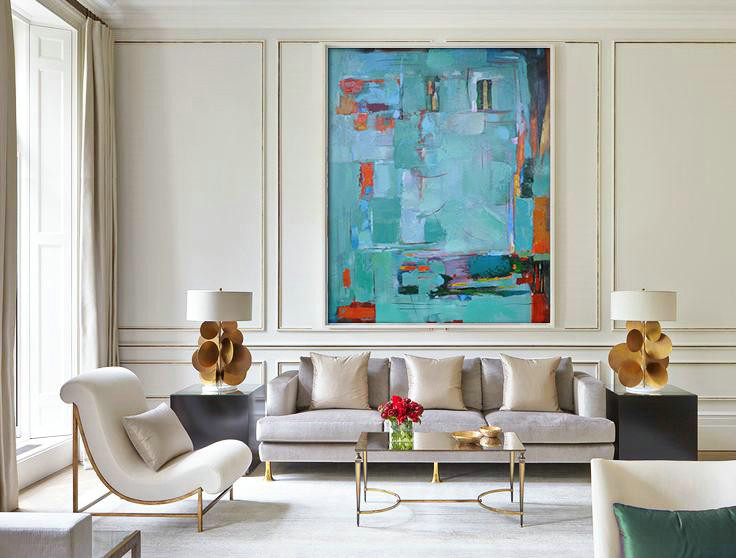 Oversized Custom Canvas Art,Vertical Palette Knife Contemporary Art,Abstract Painting Modern Art,Lake Blue,Red,Black.etc